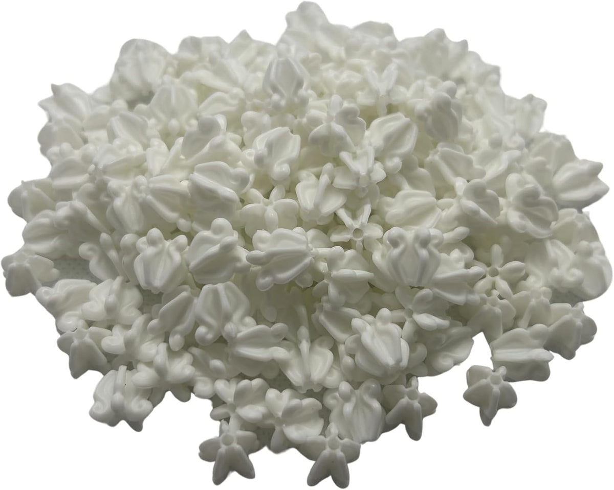 500 PCS Medium Plastic Crown Flower Beads for Jewelry Making, DIY, Garland, Craft Supplies (White)