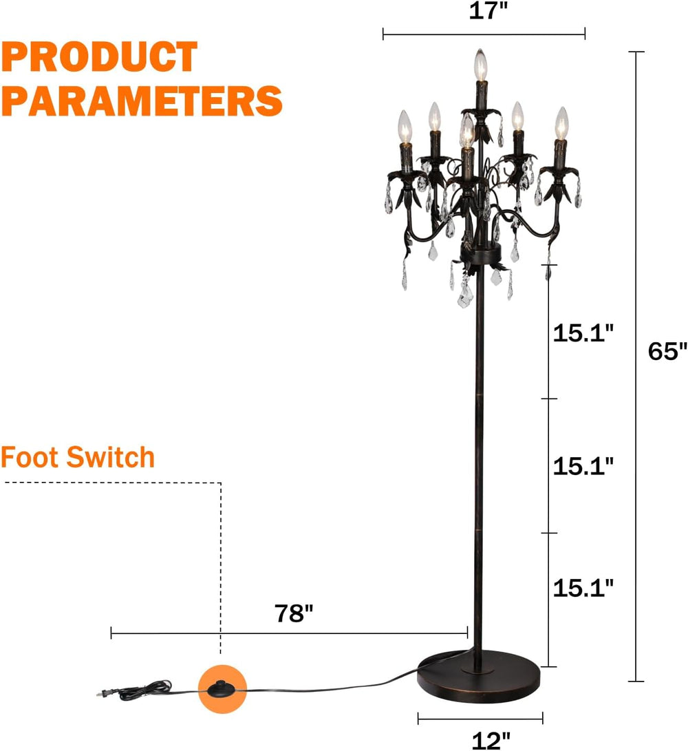 65" Crystal Chandelier Floor Lamp, E12 Base