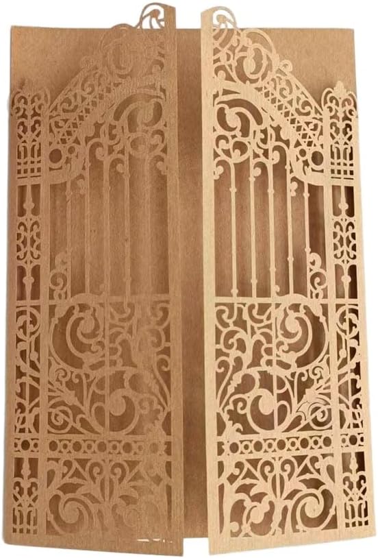 MillaSaw Craft Paper Fence Laser Cut Invitation Card For Wedding Birthday Anniversary 25pcs (4.9"x7.1", brown)