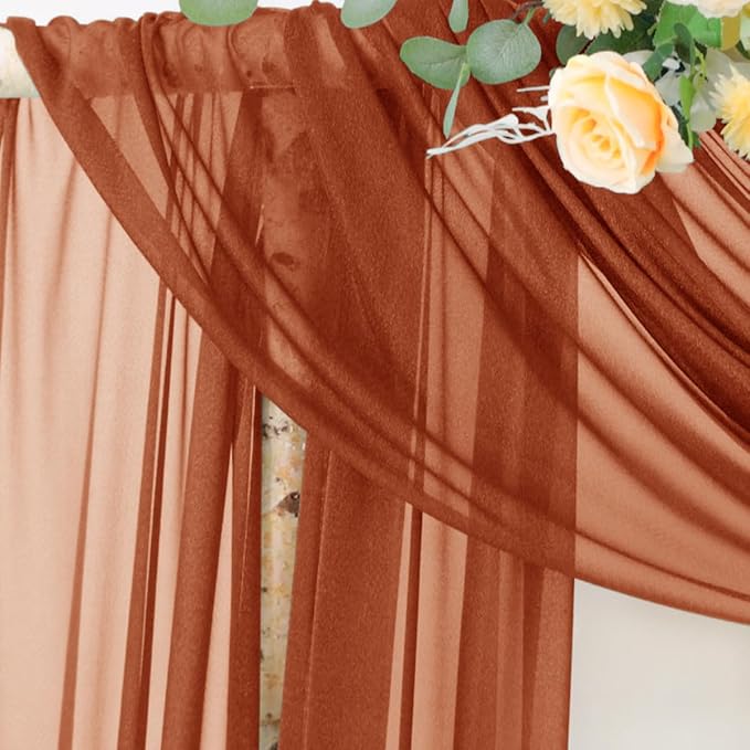 Socomi Terracotta Sheer Wedding Decor Fall Draping Fabric 29" x 20Ft 4 Panels Arch Outdoor Curtain Drapes Extra Long for Bridal Baby Shower Birthday Party Decor