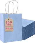 Bakepacker 100 Pcs Light Blue Mini Paper Gift Bags with Handles 6"x4.5"x2.5" Party Favor Bags Multiple Uses (Mini size)
