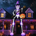 DomKom 12 FT Halloween Inflatables Outdoor Decorations, Giant Skeleton Wizard Blow up with Broom & Pumpkin, Built-in LED Lights for Yard, Lawn, Garden, Party Decor