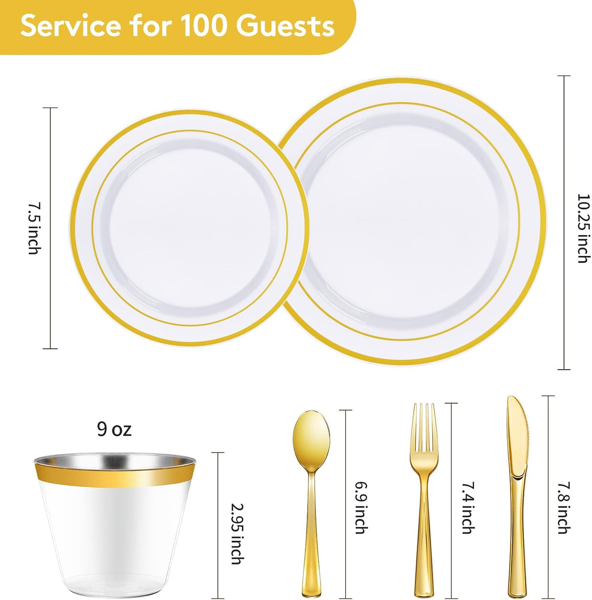 goodluck 600 pieces gold disposable plastic plates for, close-up detail