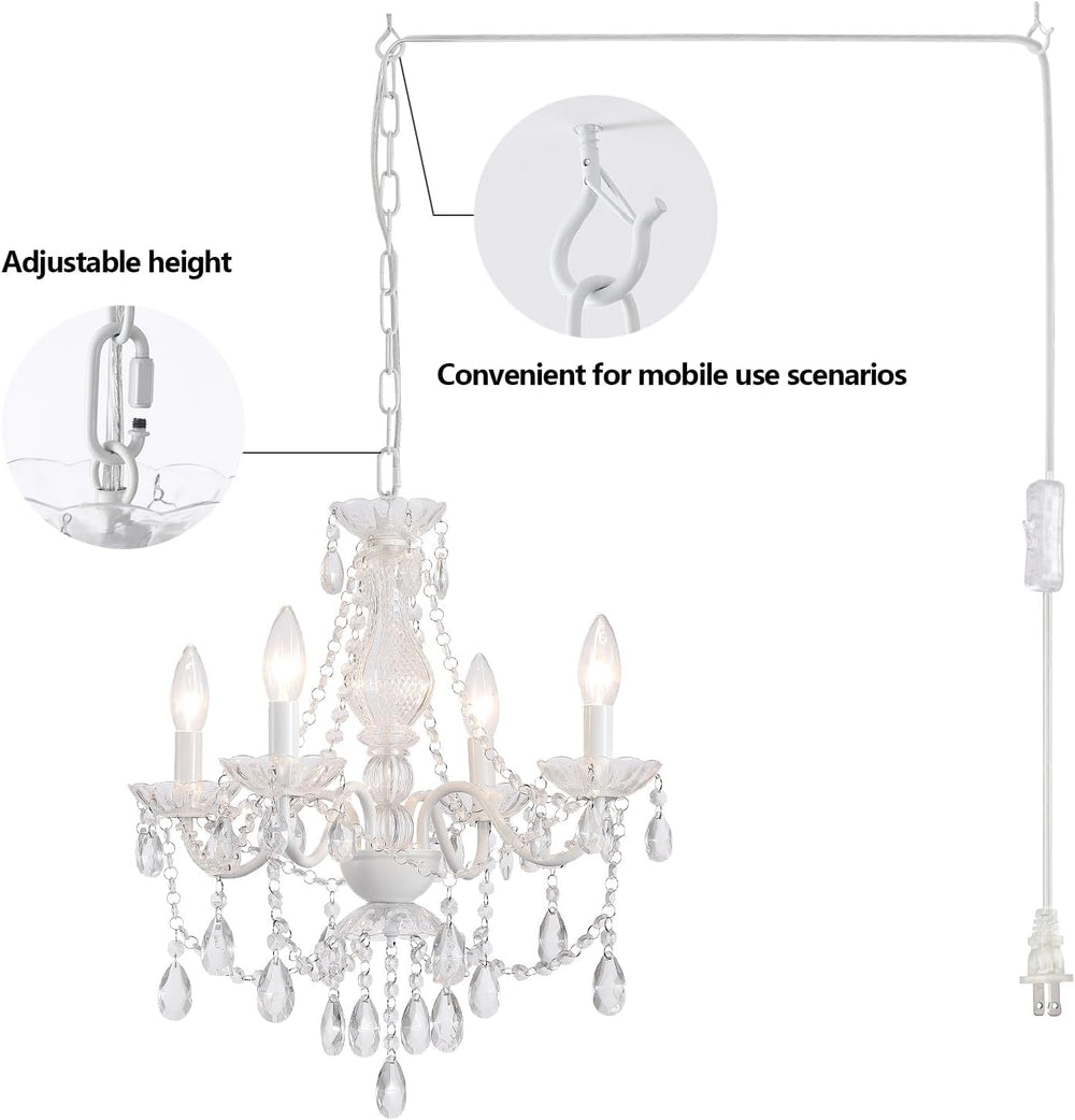Plug in Crystal Ceramic White Chandelier, Glass Chandeliers,White crystal Han...