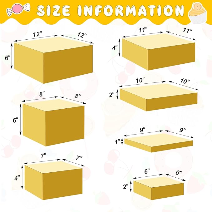 Leinuosen 7 Pcs Large Buffet Risers Set 6" to 12" Acrylic Display Box Catering Dessert Table Riser Food Display Decorative Stand with Hollow Bottom for Catering Supplies(Gold, Square)