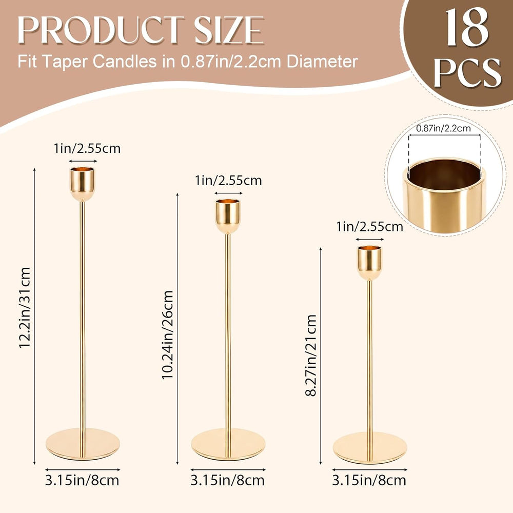 18Pcs Gold Candlestick Holders, Metal Tall Taper Candle Stick Holder