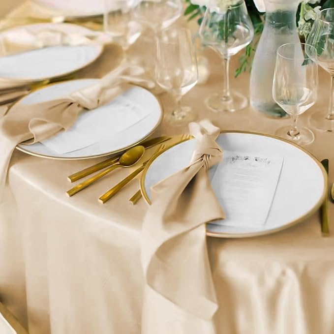 fani 6 Pack 120 Inch Champagne Round Tablecloth - Premium Silky Satin Tablecloth Overlay Smooth Fabric Table Cover Linens, Table Decoration for Wedding Party Banquet Events Restaurant Kitchen Dining