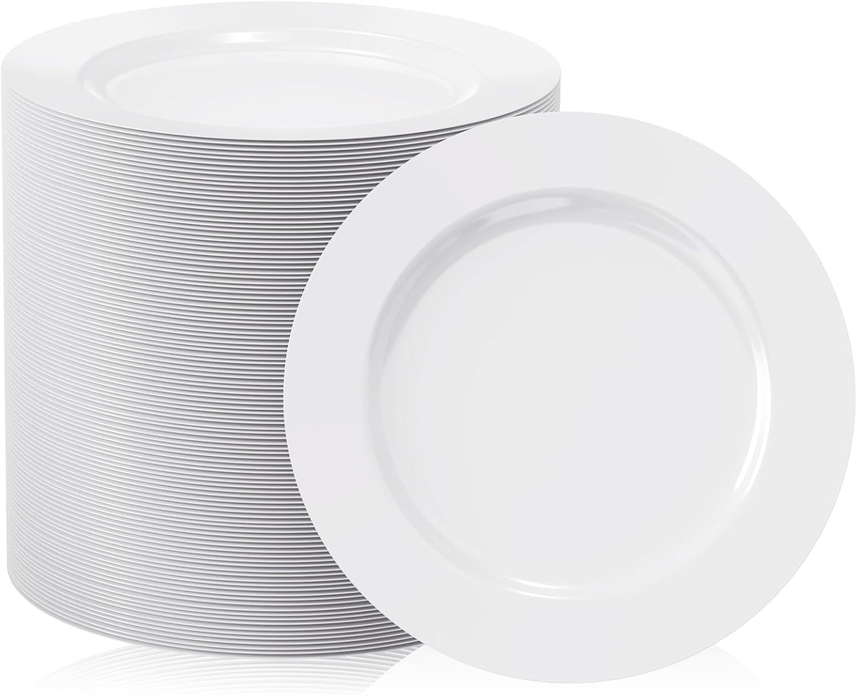 FOCUSLINE 100 White Plastic Plates, 7" Small Disposable Dessert Plates