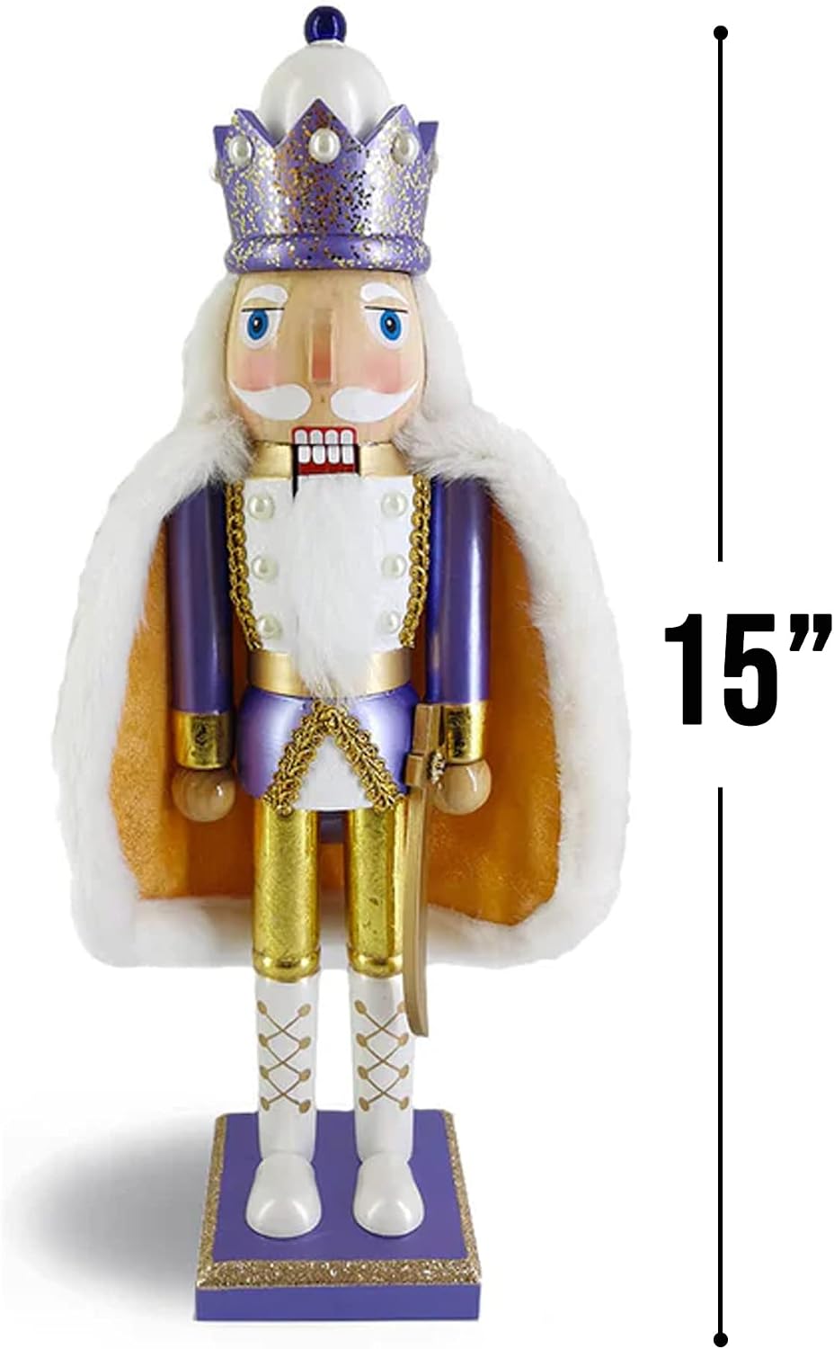 Nutcracker Ballet Gifts, Nutcracker Christmas Ornaments, Wooden Figure Decoration with Rose Gold Glitter Uniform for Holiday Home Decor, 15 Inch, White Nutcracker King Style 3