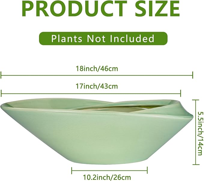 Ceramic Bonsai Pot - 18 Inch Planter with Drainage Hole Large Modern Bonsai Planter Decorative Succulent Flower Plant Pot for Indoor Plants Outdoor Green