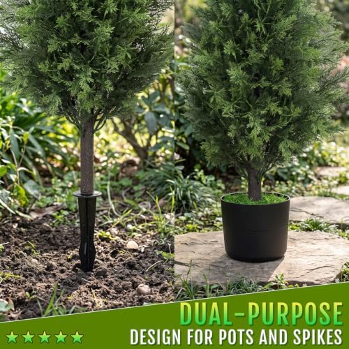 Chillchard 2Pack 3FT Artificial Cedar Tree, UV Resistant Fake Pine Tree