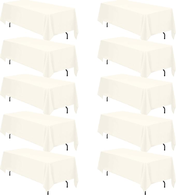 BRILLMAX 10 Pack Ivory Tablecloths 70 x 120 Inch for 6ft or 8ft Rectangle Tables - Rectangular Bulk Linen Polyester Fabric Washable Cloth Cover for Wedding Reception Banquet Birthday Party