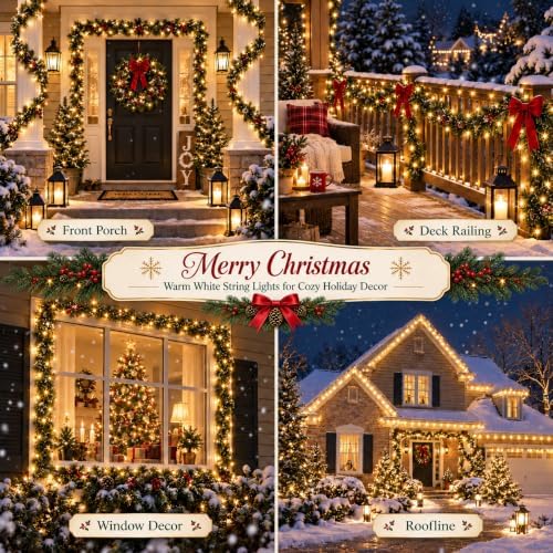 ozs connectable 2-pack 164ft 400led christmas string lights, close-up detail