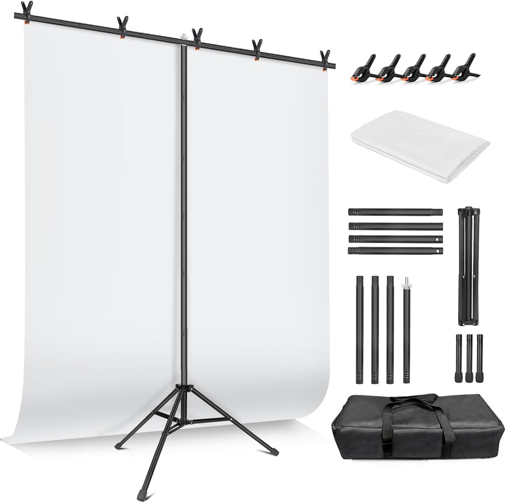 White Backdrop with Stand for Photoshoot, 5X7ft White Photo Backdrop with T S...
