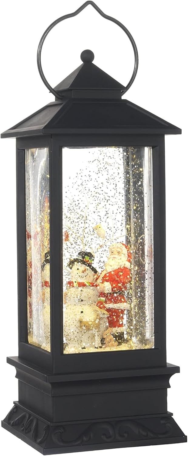Lighted Snow Globe Lantern: 11 Inch, Black Holiday Water Lantern by RAZ Imports (Santa and Snowman)