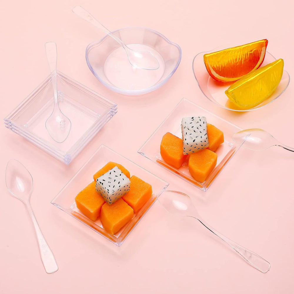 400 Pcs Mini Dessert Plates with Tasting Spoons Disposable Serving Trays 100 ...