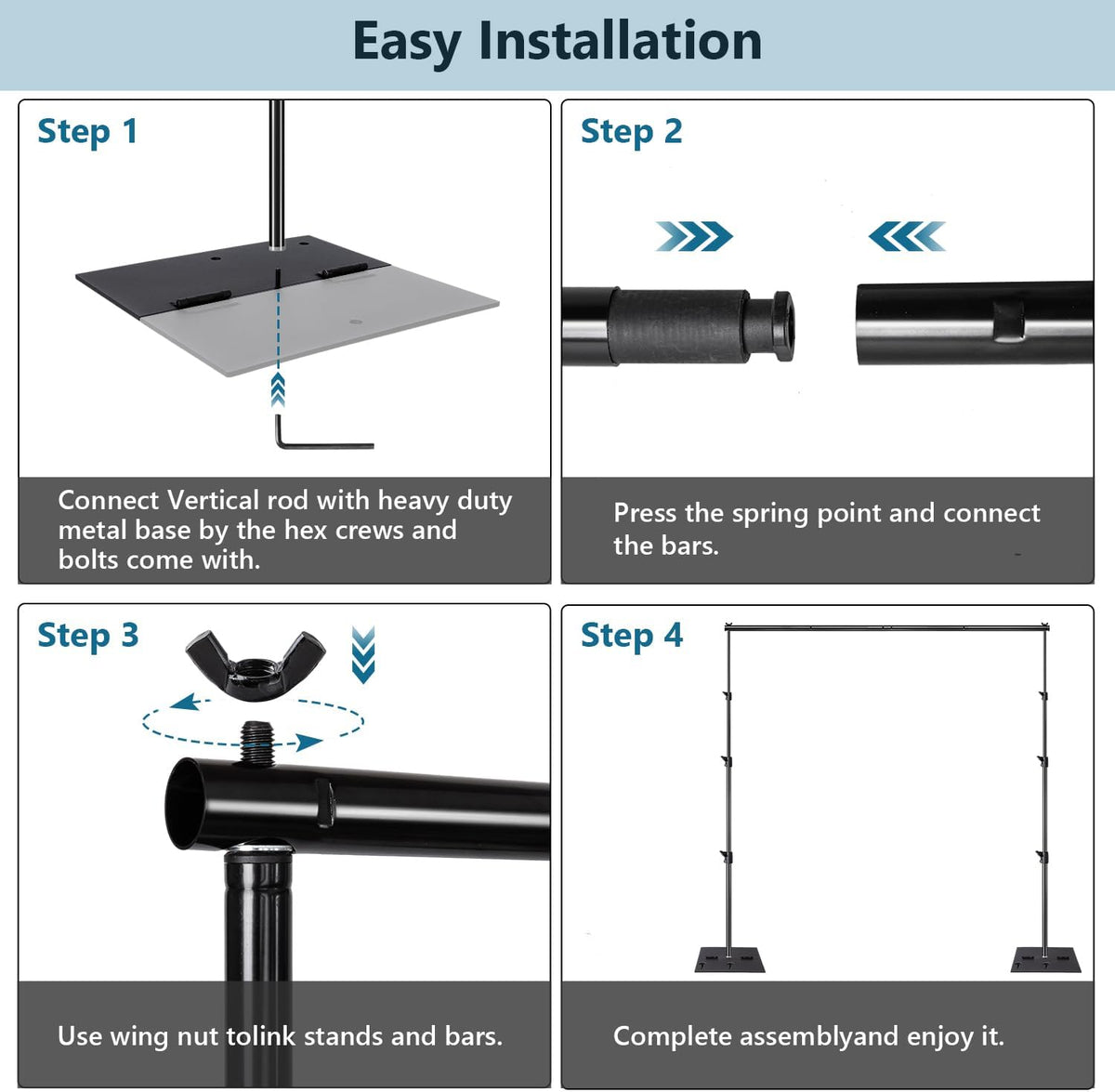 hyj-inc heavy duty backdrop stand pipe and drape, package contents