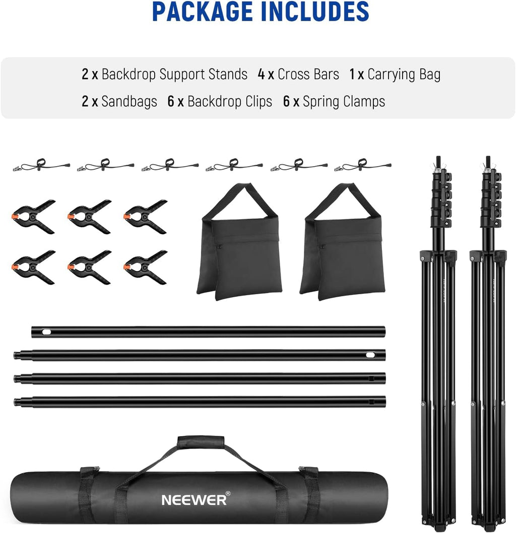 neewer 8.5x10ft adjustable backdrop stand kit, photography background, front angle view