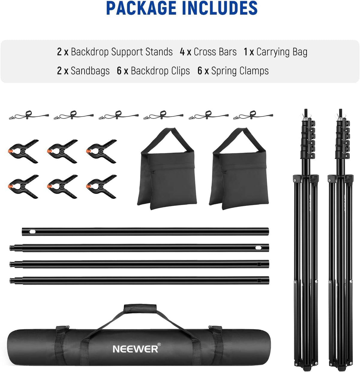 neewer 8.5x10ft adjustable backdrop stand kit, photography background, front angle view