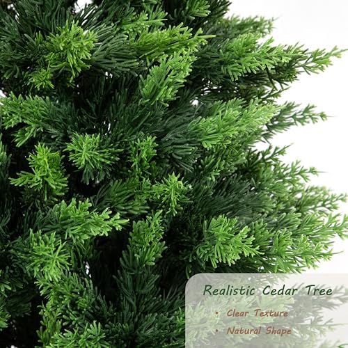 6.03ft UV Resistant Artificial Cedar Tree with Full & Soft Real Touch Leaves, 72.4in Realistic Faux Cypress Tree, Fake Topiary Trees for Front Door Proch Patio Deck Balcony Yard Decor