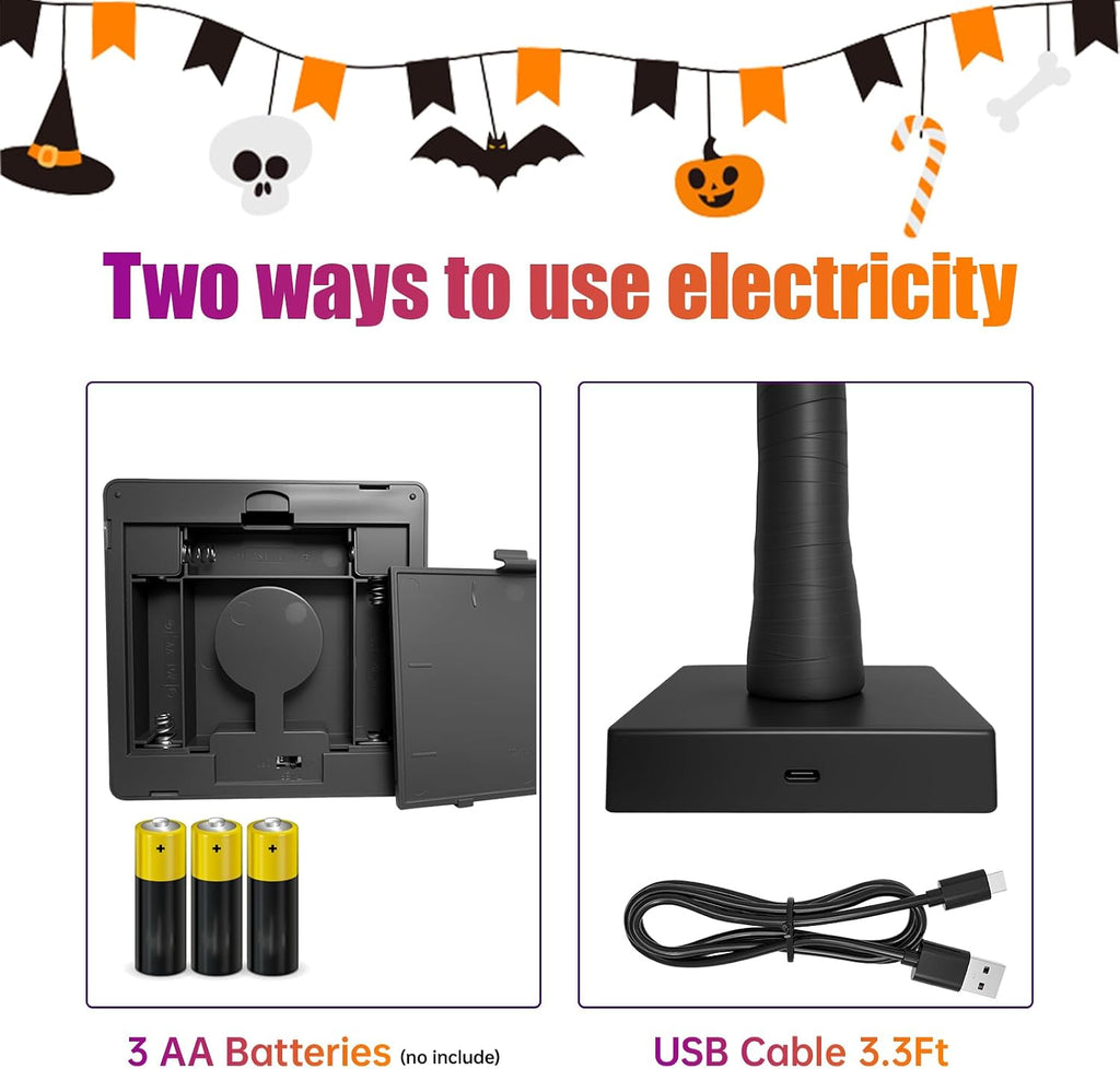Halloween Decor Indoor, 2 Pack 24 Inch Black Halloween Tree Set, 48 Orange & Purple LED Lights, USB & Battery Powered Tabletop Spooky Twig Trees with 6H Timer, Creepy Halloween Decorations for Mantels
