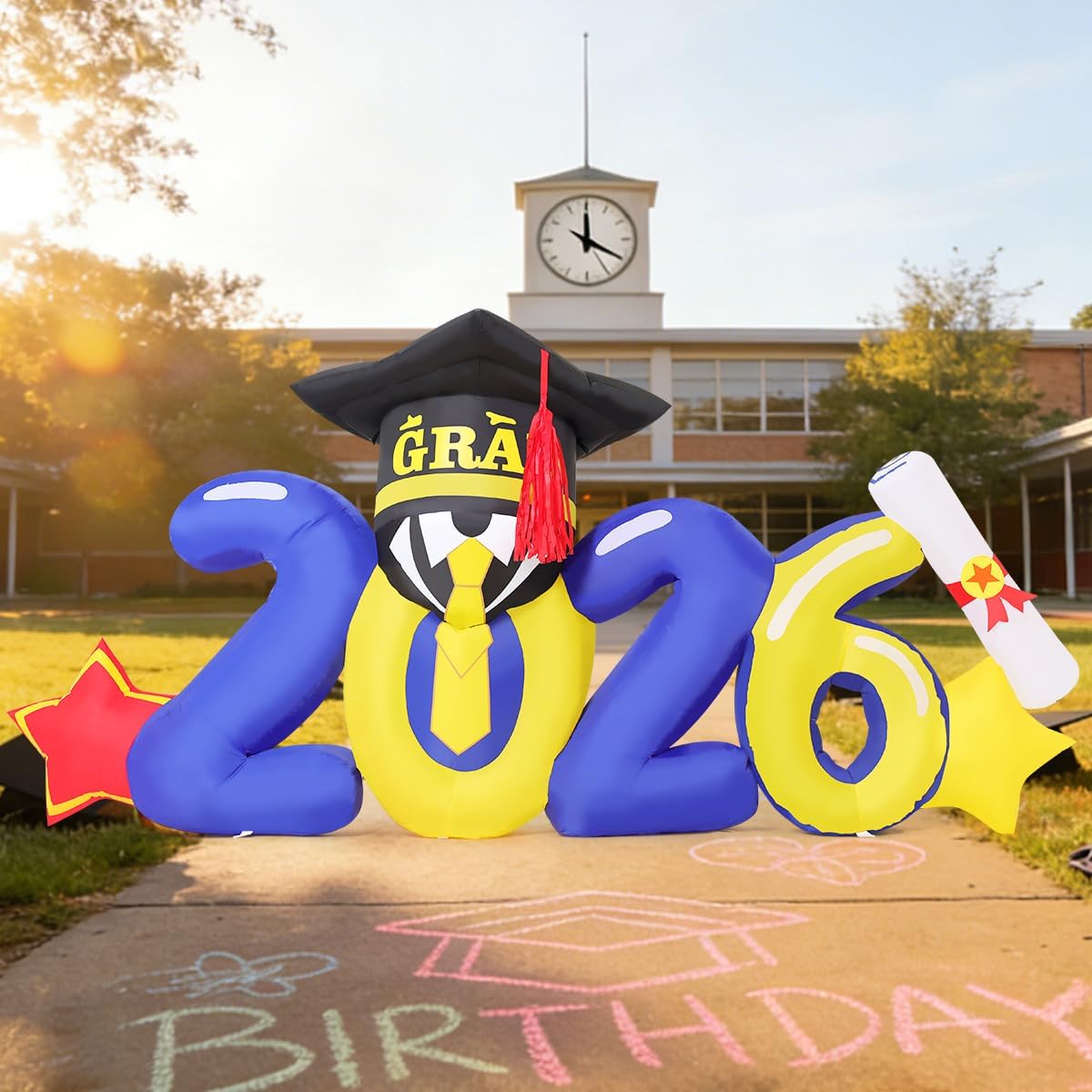 GOOSH 8 FT Long 2026 Inflatables Graduation Decorations Blow Up Grad Graduation Yard Sign with Built-in LEDs for Garden Lawn Indoor Party Decor