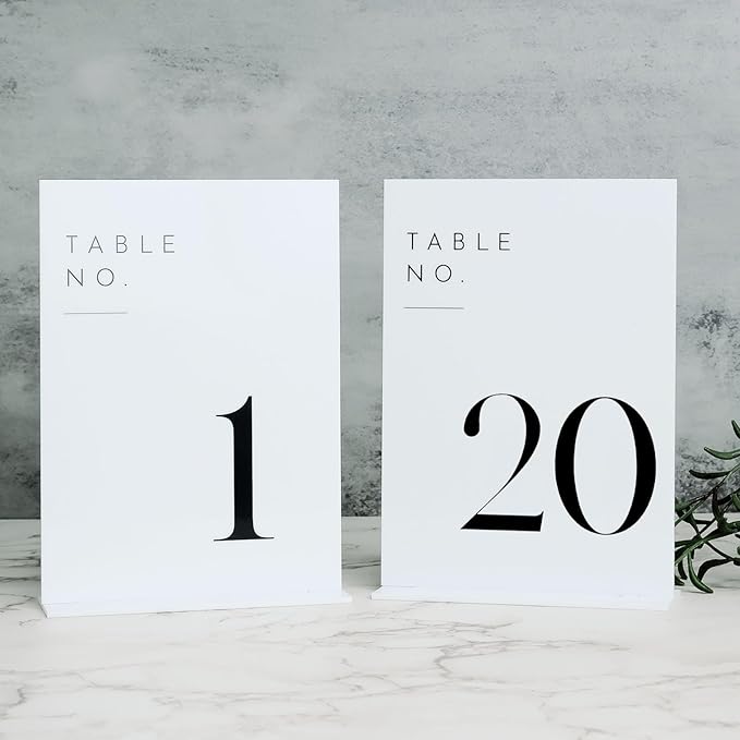 JINMURY White Wedding Table Numbers 1-20 with Stands, 5"x7" White Acrylic Table Numbers, Perfect for Wedding Reception, Party, Anniversary, Event