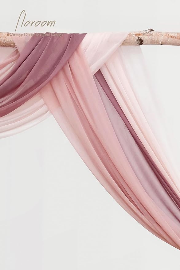 Floroom Wedding Arch Draping Fabric 3 Panels 20Ft Chiffon Fabric Drapes Arbor Drapery Wedding Ceremony Reception Swag Decorations (Mauve +Dusty Rose +Blush)