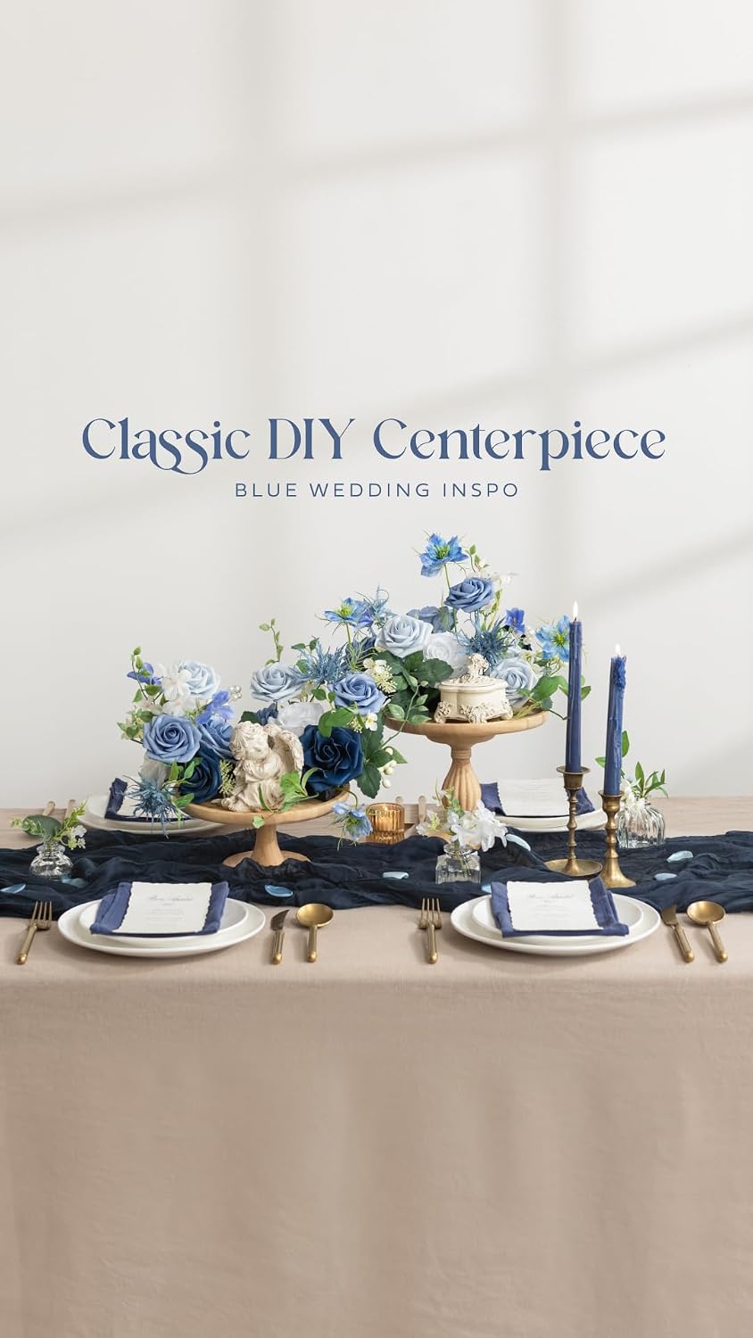 Ling's moment Artificial Flowers 50Pcs Navy Blue Roses Decor w/Stems