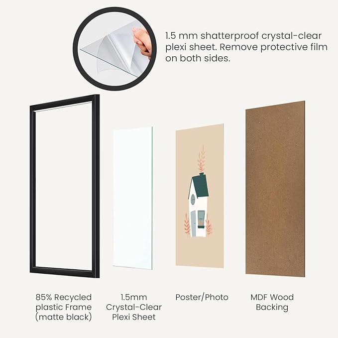 Opposite Wall - 20x30 in - Black Picture Frame - Lightweight, Versatile & Shatterproof - Wall Hanging Photo or Poster Frame - Wall Decor for Office, Gallery & Home, 51x76 cm
