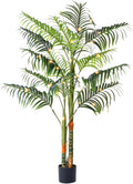 5FT Artificial Palm Tree Tall Plant with Planter & Moss, Realistic 2-Trunk Artificial Tree with Lights, Lifelike Leaves Fake Palm Tree, Low Maintenance Palm Tree Decor for Home Office Living Room