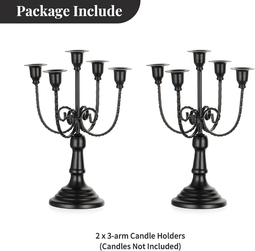 NUPTIO Taper Candle Holders Candelabra: Black Candlestick Holder Set of 2