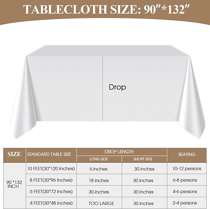 Rectangle Tablecloths 90x132 Inch 8 Pack White Tablecloth Washable Decorative Linen Polyester Table Cloths for Dining Table Banquets Buffet Parties and Wedding