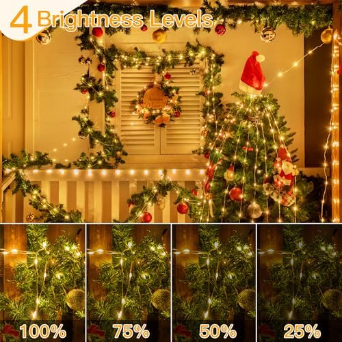 ollny christmas lights warm white, 600led 197ft christmas showing dimensions