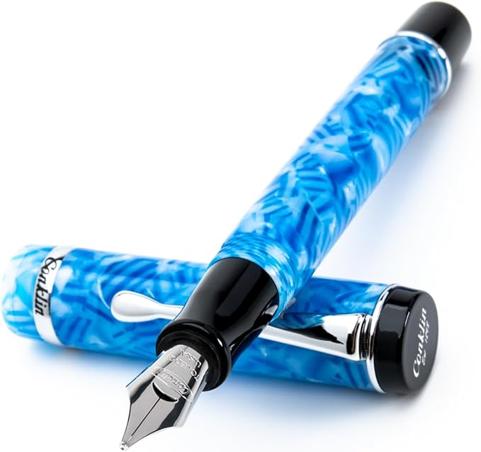 Conklin Duragraph Fountain Pen Ice Blue - Medium Nib, Timeless Writing Instrument with Cool Blue Finish