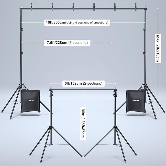 LINCO Backdrop Stand for Parties Kit 10x7 ft Adjustable Back Drop Photography Studio Photo Background Support System with Clamps, Sand Bag, Carrying Bag 4172