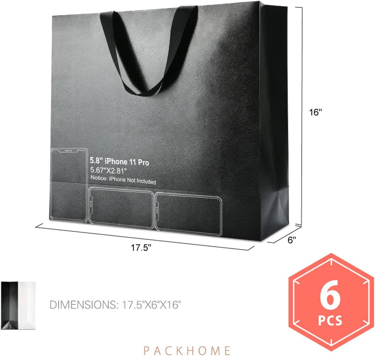 packhome 6 extra large black gift bags with, package contents