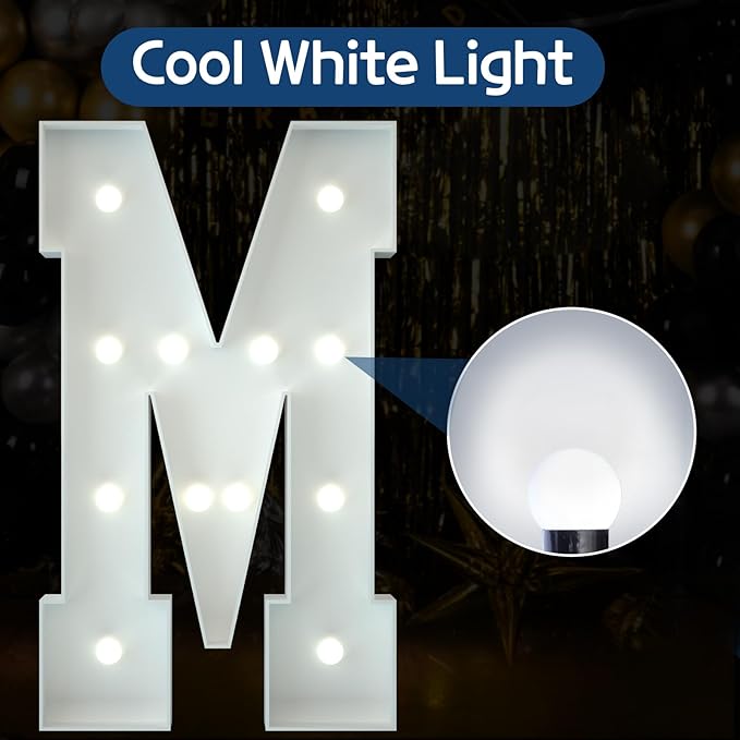 Marquee Letters 4 Feet Tall Large Light Up Letters Baby Shower Decorations Wedding Engagement Proposal White Party Decorations Marry Me Mr and Mrs Sign Big Cardboard Backdrop M