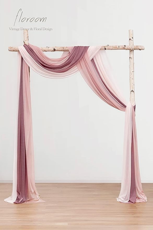 Floroom Wedding Arch Draping Fabric 3 Panels 20Ft Chiffon Fabric Drapes Arbor Drapery Wedding Ceremony Reception Swag Decorations (Mauve +Dusty Rose +Blush)