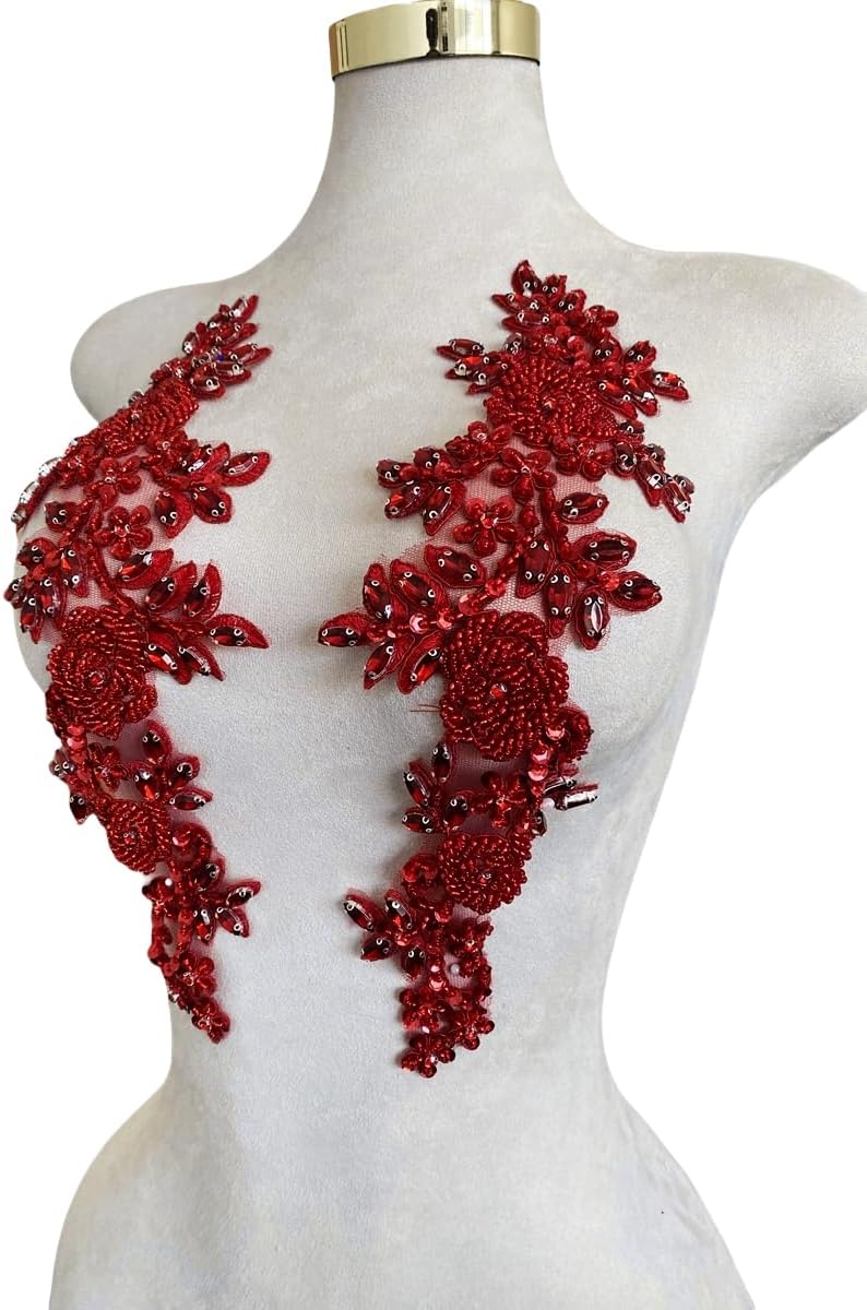 Jpumley. Pksn Handmade Rhinestones on Lace Applique Trim Sewing Beads Sequins...