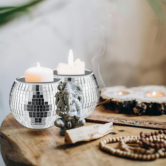 8 PCS Silver Disco Ball Vase,Glass Disco Ball Planter Candle Holder Vase Bulk Mirror Disco Ball Flower Vase for Wedding Centerpieces,Birthday,Office,Bedroom