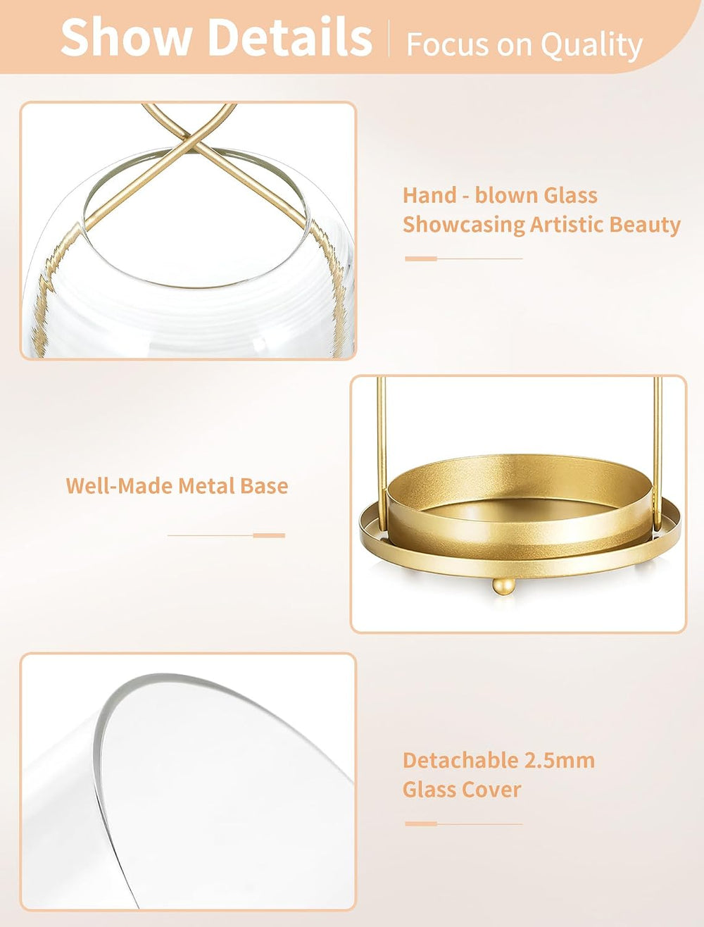 NUPTIO Glass Lanterns Decorative Outdoor, Gold Hurricane Candle Holders