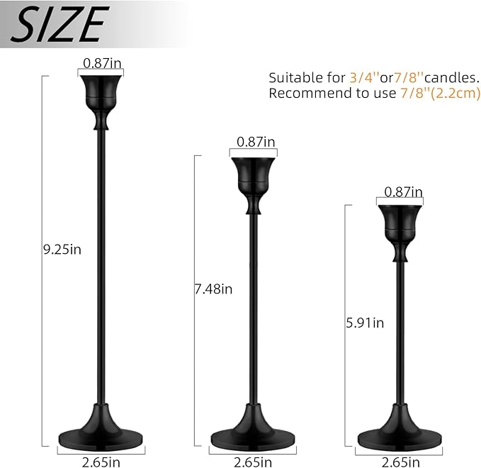 Candlestick Holders,Taper Candle Holder for Candlesticks Black Candelabra Candle Holders Vintage Candle Stick Candle Holder for Fireplace Party Dining Home (Set of 6)