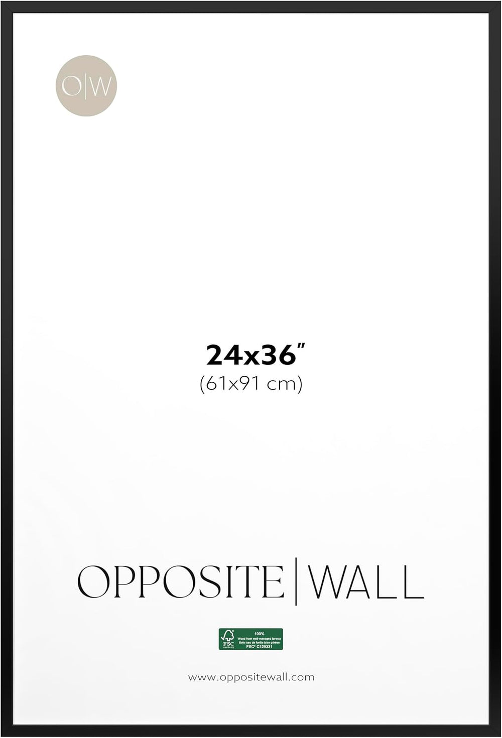 Opposite Wall - 24x36 in - Black Solid Oak Wood Picture Frame - Lightweight, ...