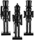 Cinnvoice 3 Pcs Black Christmas Nutcracker Figure Statue Wooden Decor 10in
