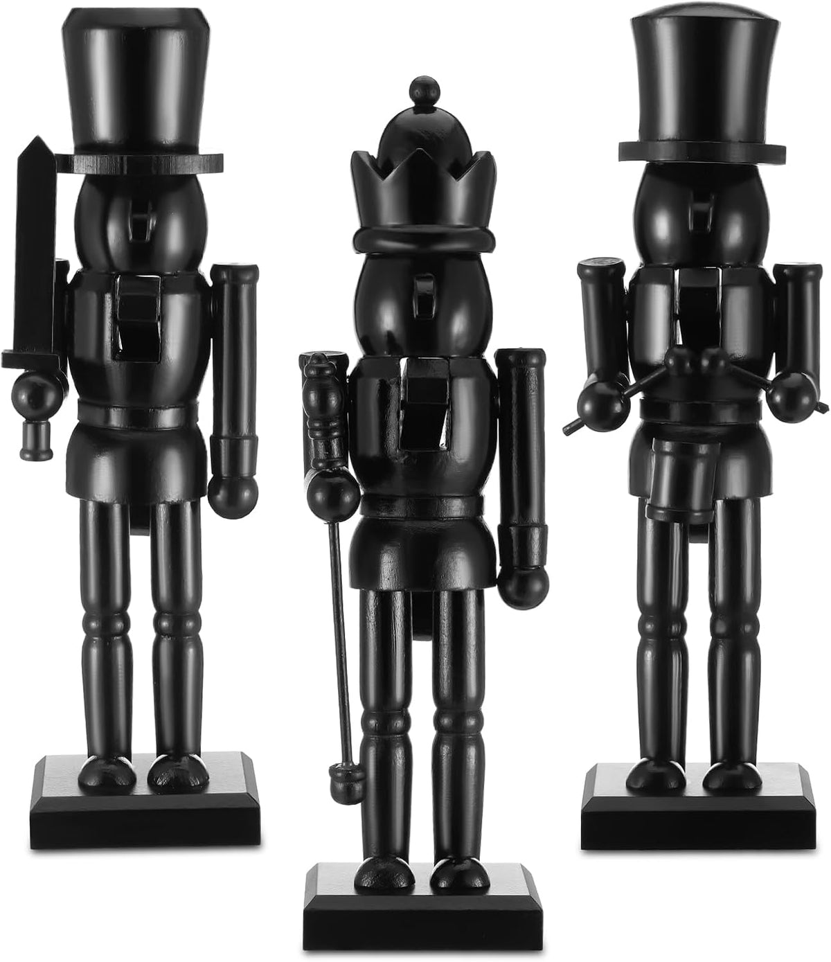 Cinnvoice 3 Pcs Black Christmas Nutcracker Figure Statue Wooden Decor 10in