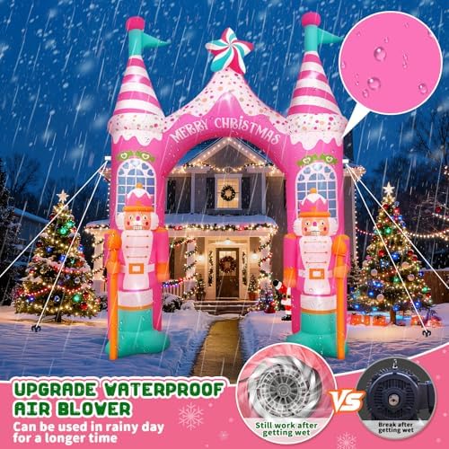 Evoio 12 FT Giant Christmas Archway Inflatables Nutcracker with LED Lights, Pink Xmas Arch Inflatable Stereoscopic Blow up Christmas Outdoor Decorations for Front Yard, Driveway, Lawn, Garden, Square