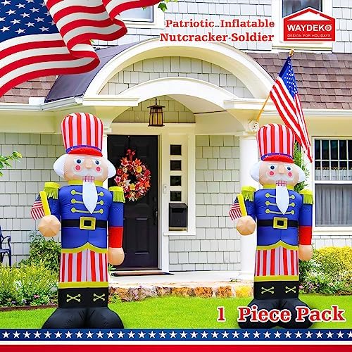 Independence Day Inflatable Nutcracker Soldier Yard Decoration Lighted 4th of July Blow Up Patriotic Garden Yard Lawn Decor 8 Feet Tall (8FT-Nutcracker)