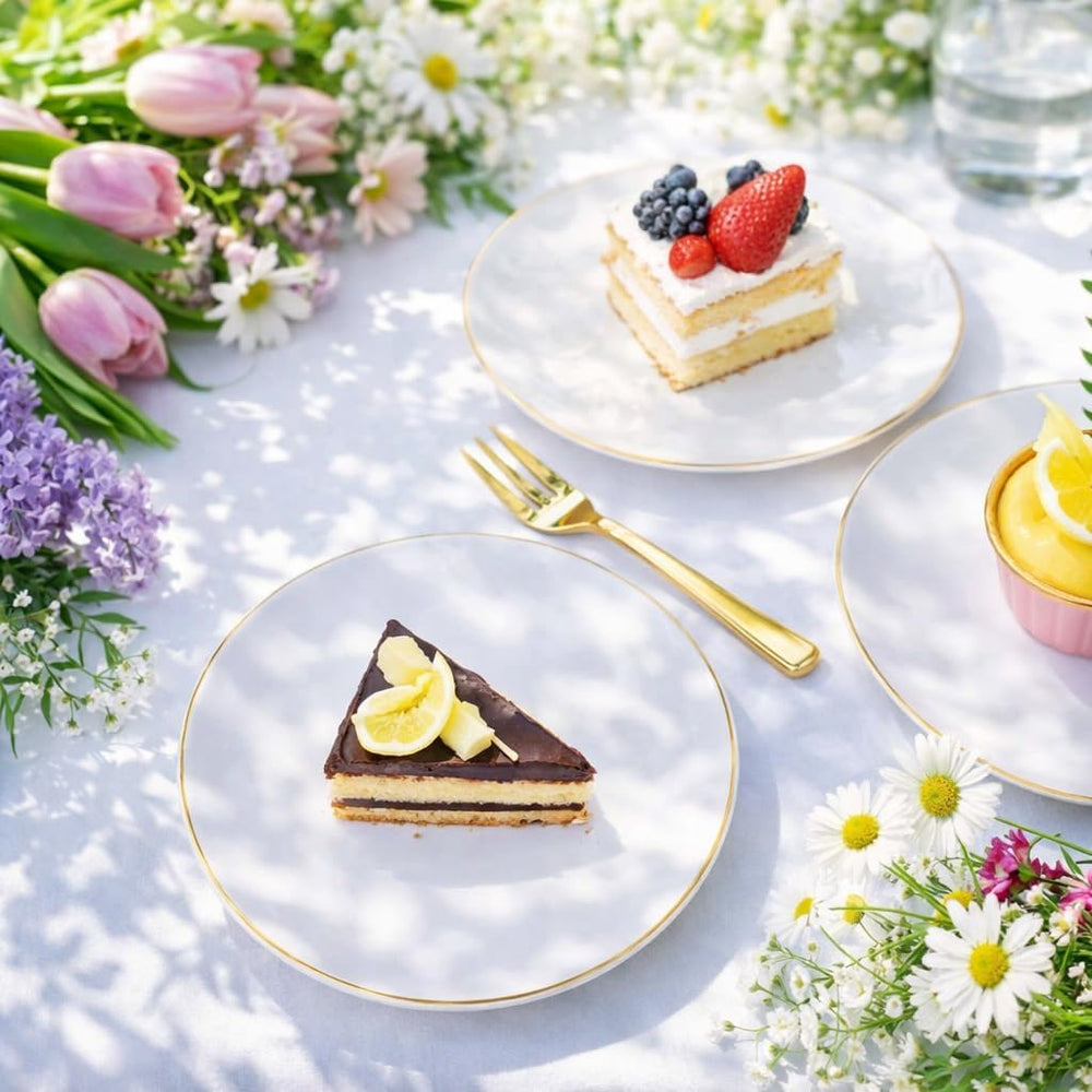 400Pcs Gold Dessert Plates 6.3" with Forks 5"- 200PCS Small Disposa...