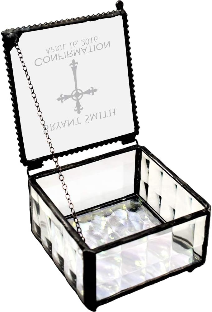 J Devlin Personalized Confirmation Glass Keepsake Box, Clear Cube